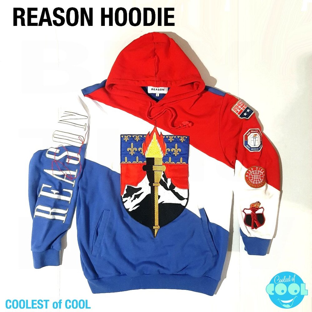 rare Reason hoodie mens large red white blue Olympic torch fire 100% authentic